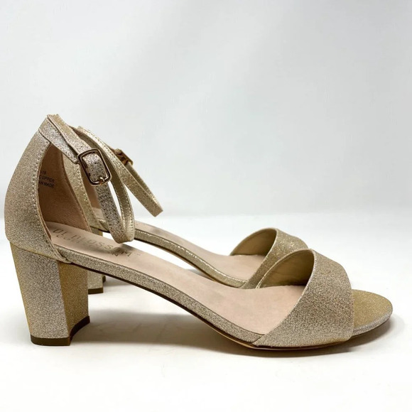 De Blossom Ankle Strap Low Heel Sparkle Wedding Event Shoe Gold Size 9 - Picture 3 of 8